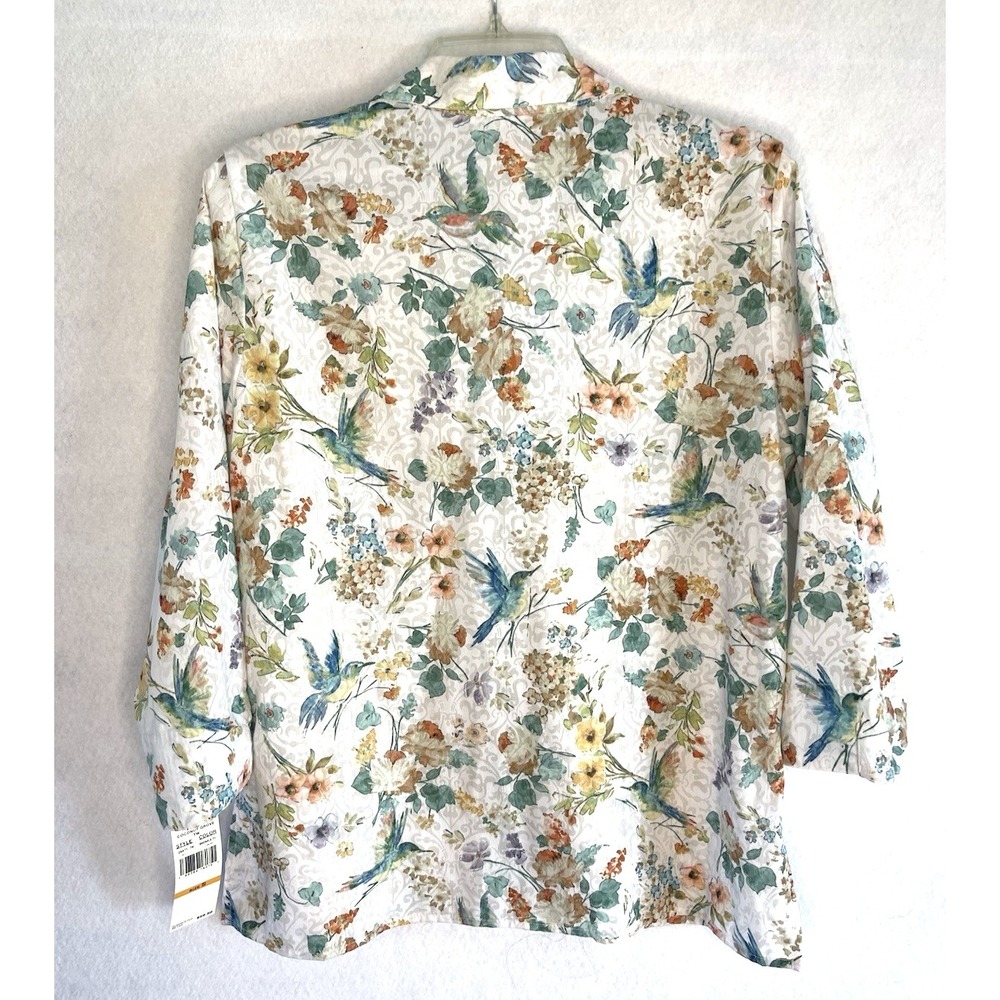 Alfred Dunner Women's Floral Hummingbird Print Blouse Small Nature Cottagecore - Picture 7 of 11